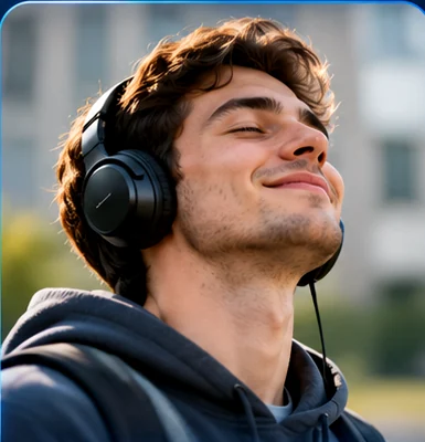 Person enjoying headphones outdoors
